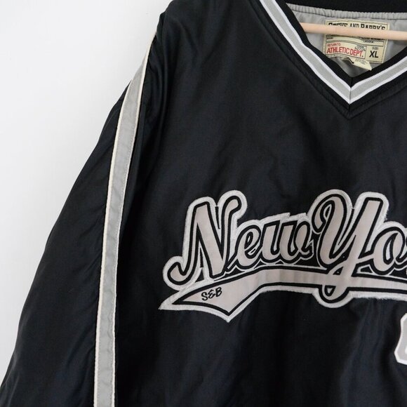 VTG '90S Steve & Berry's New York Yankees Black Gray Nylon Lined Pullover Jacket - Picture 9 of 11